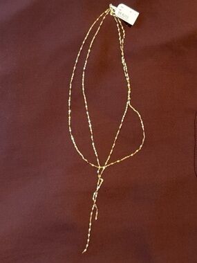 Delicate Solid 10 KT Gold Beaded Lariat Necklace